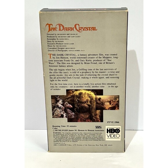 Vintage VHS "The Dark Crystal" VHS HBO Video 1982 Fantasy Jim Henson & Frank Oz - Picture 6 of 6